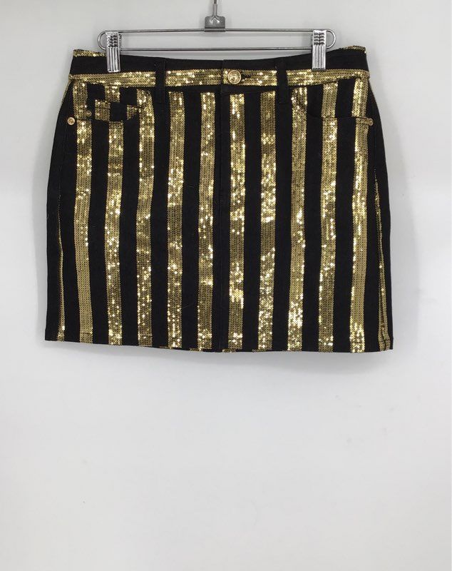 NWT Michael Kors Women&#39;s Gold Black Sequin Striped Mini Skirt - Size 2