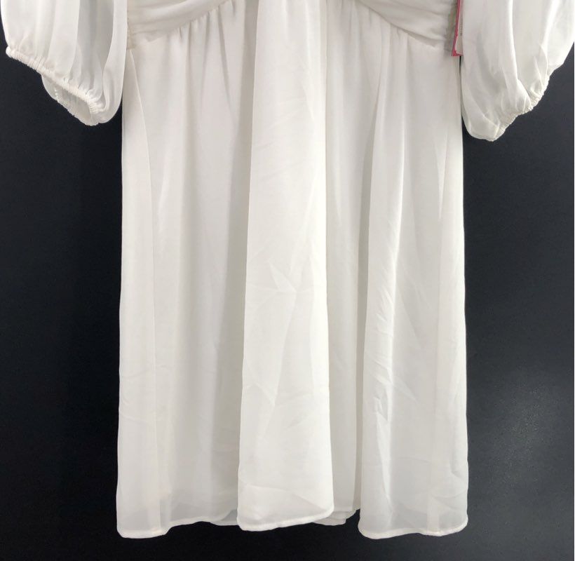 Vince Camuto Women's White V-Neck Twisted Knot Waist Puff Sleeve Dress Size 6