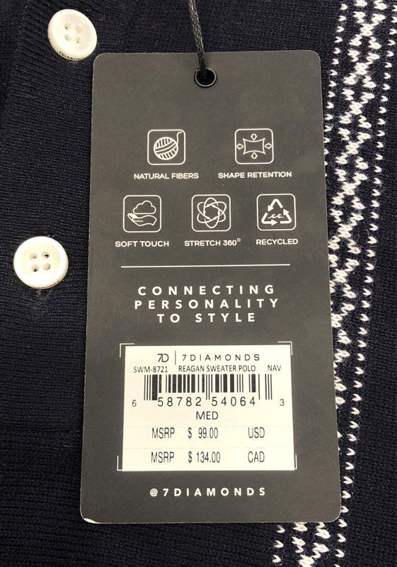 7 Diamonds Men's Reagan Sweater Polo Navy Geometric Stripe Sz M NWT
