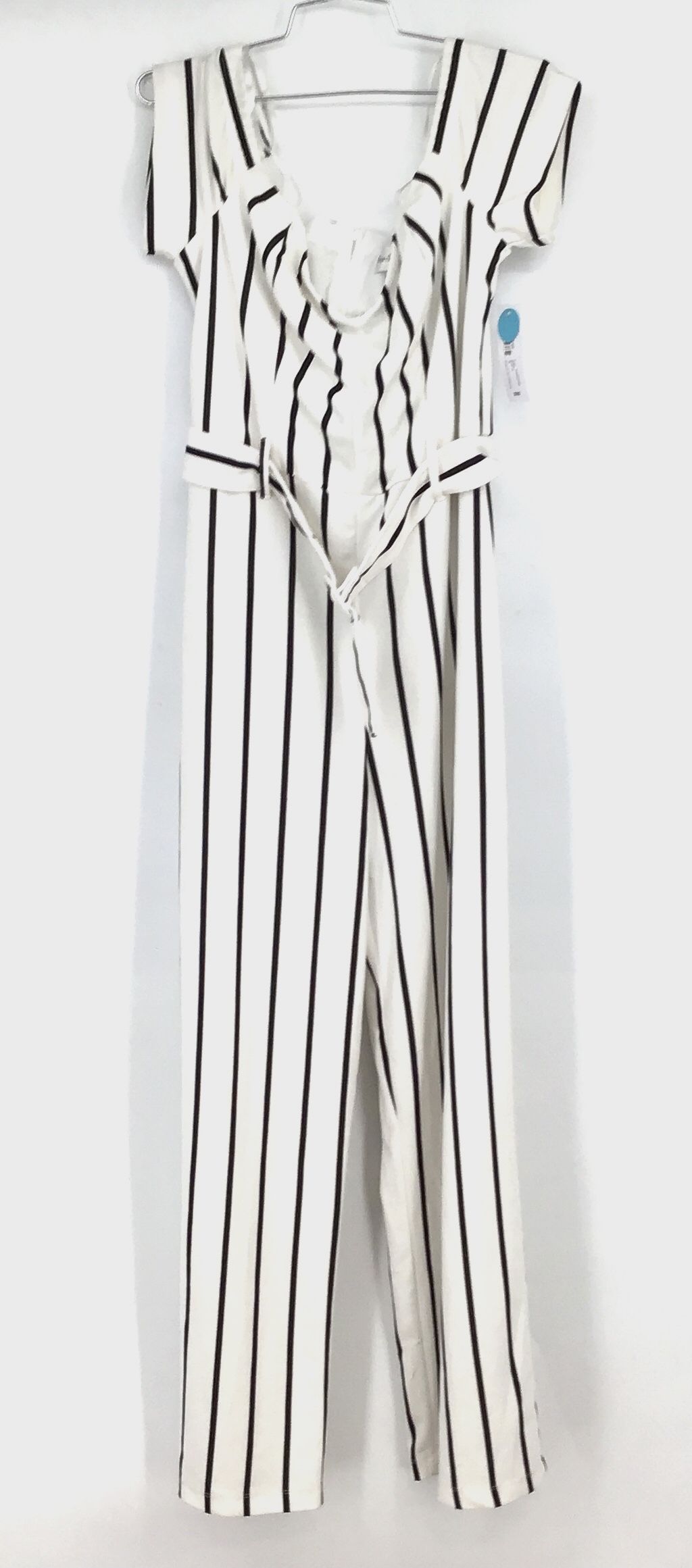 NWT Premier Amour Women&#39;s White Striped Back Zip One-Piece Jumpsuit - Size 16