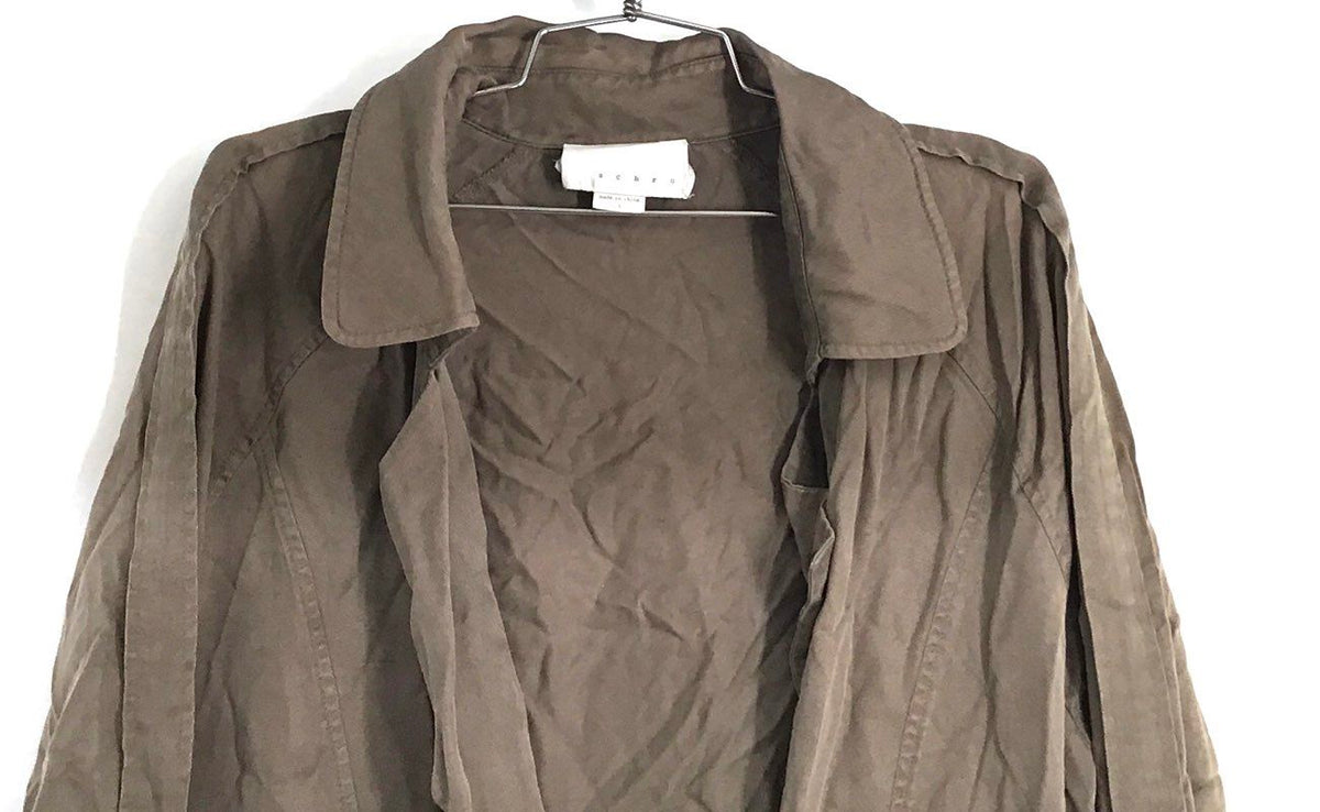 Achro Women's Olive Green Tencel Double Breasted Utility Safari Jacket Sz S