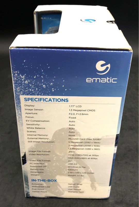 Ematic ActionCam HD 720p Waterproof Action Camera with Mounts New in Box