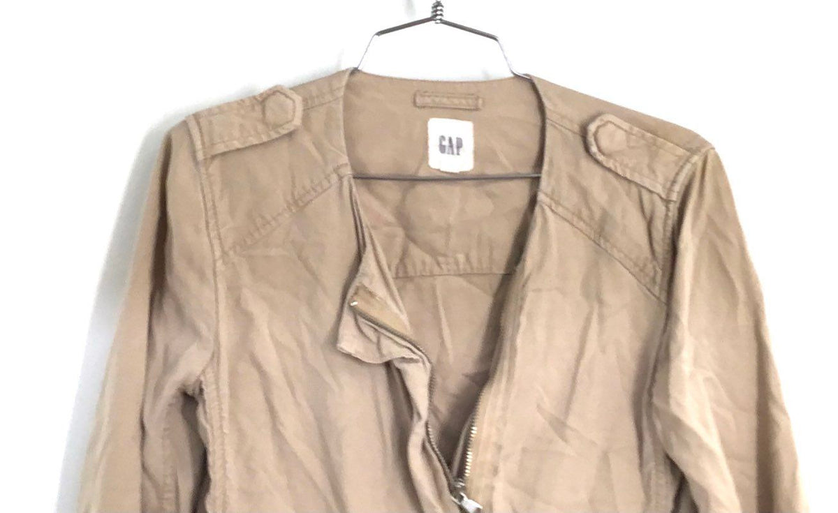 Gap Women's Tan Khaki Lyocell Utility Moto Jacket Asymmetrical Zip Sz XS
