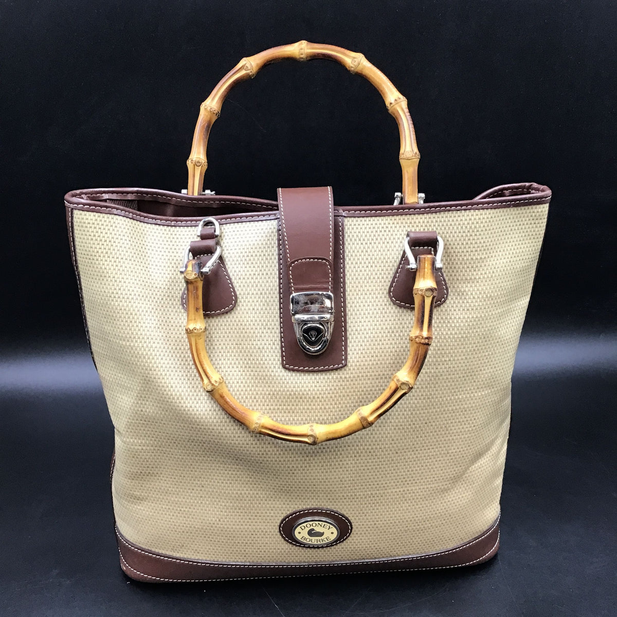 Dooney & Bourke Vintage Tan\Dark Brown 'Bamboo Shopper' Tote Bag (+COA)