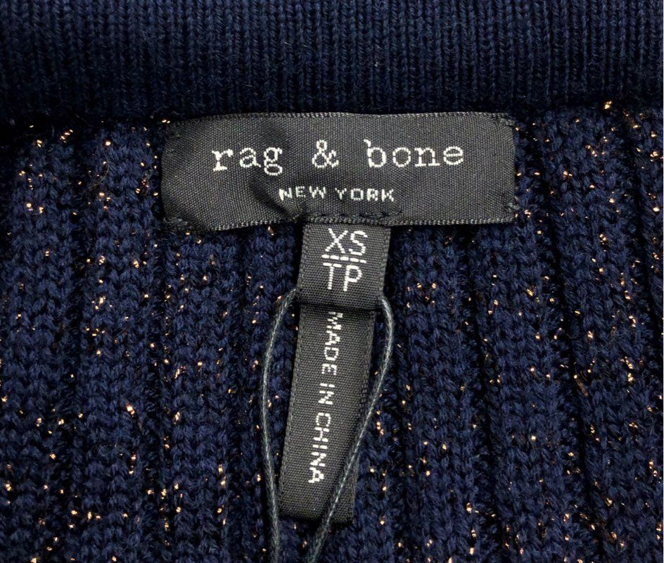 rag & bone Women's Jubilee Skirt Navy Metallic Ribbed Knit NWT Sz XS