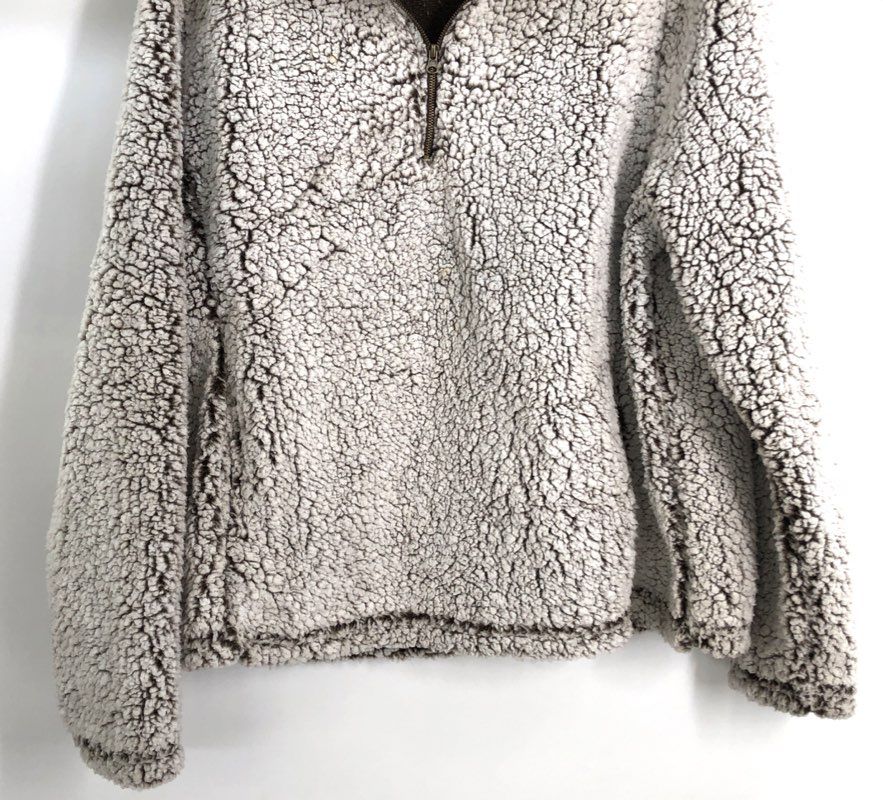 Linda Anderson Women's Brown White Sherpa Fleece 1/4 Zip Pullover Jacket Sz L
