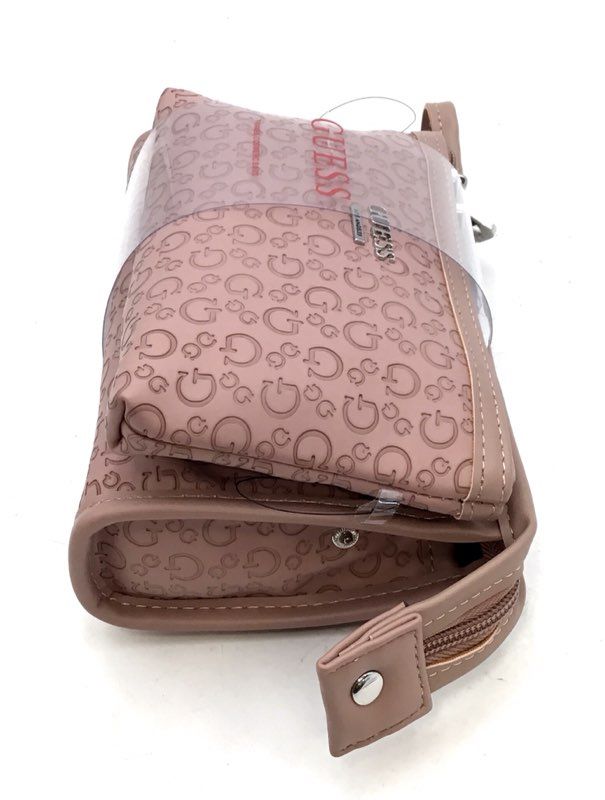 Guess Dusty Mauve Crimson Travel 2-Piece Makeup Cosmetic Bag Set NWT