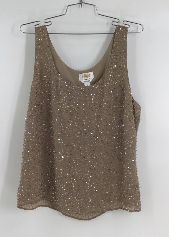 NWT Talbots Women&#39;s Brown Silk Sequin Sleeveless Scoop Neck Tank Top - Size 16