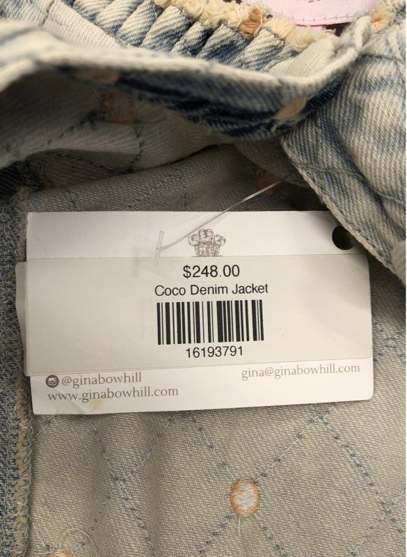 Gina Bowhill Women's Coco Denim Jacket White Quilted Frayed Puff Sleeve Sz M NWT