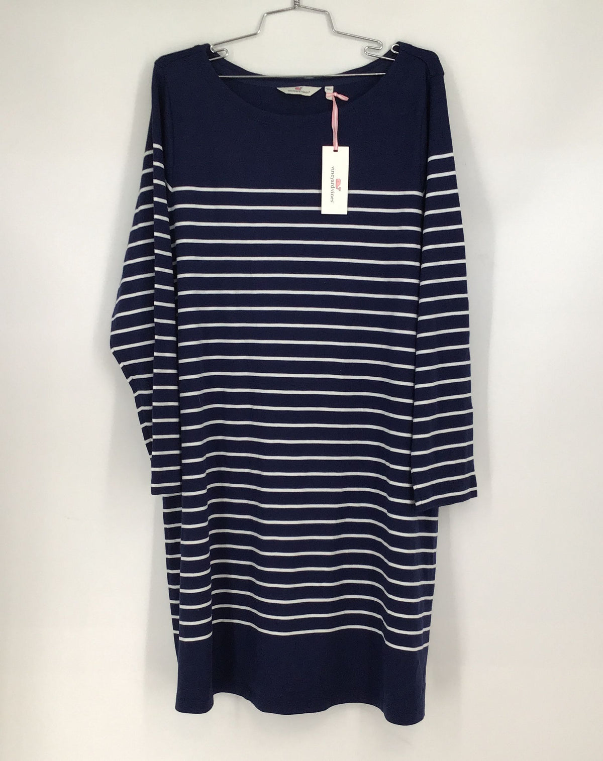 NWT Vineyard Vines Women&#39;s Blue Striped Boat Neck Simple T-Shirt Dress - Size 2X