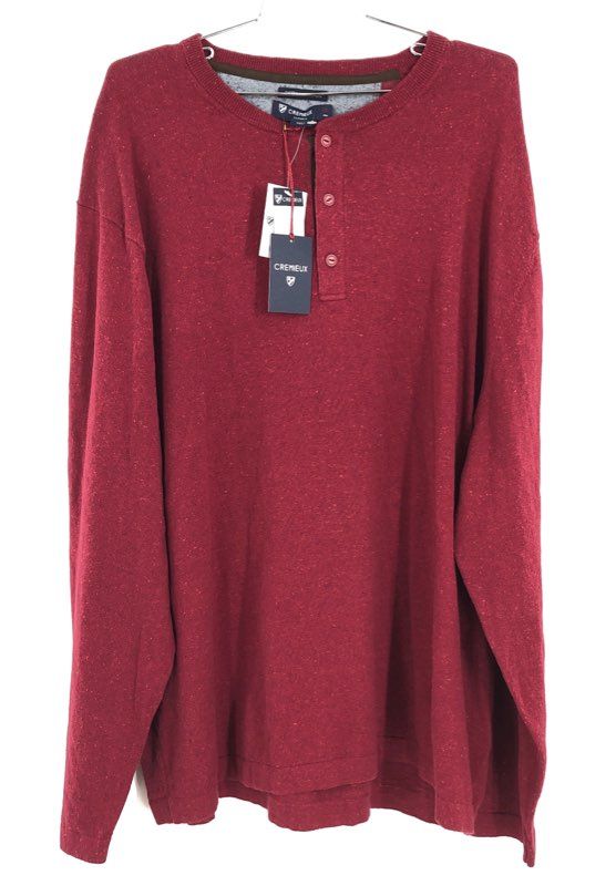 NWT Cremieux Men&#39;s Red Henley Neck Knitted Pullover Sweater - Size 2XL