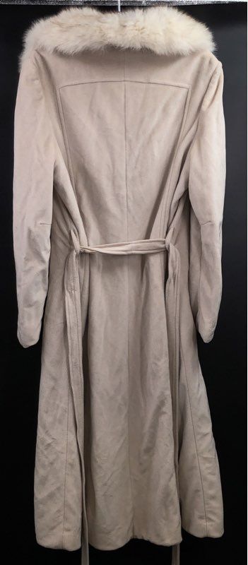 Vintage 70s Sherwood of Ohio Long Fur Collar Belted Suede Cloth Coat Sz S/M