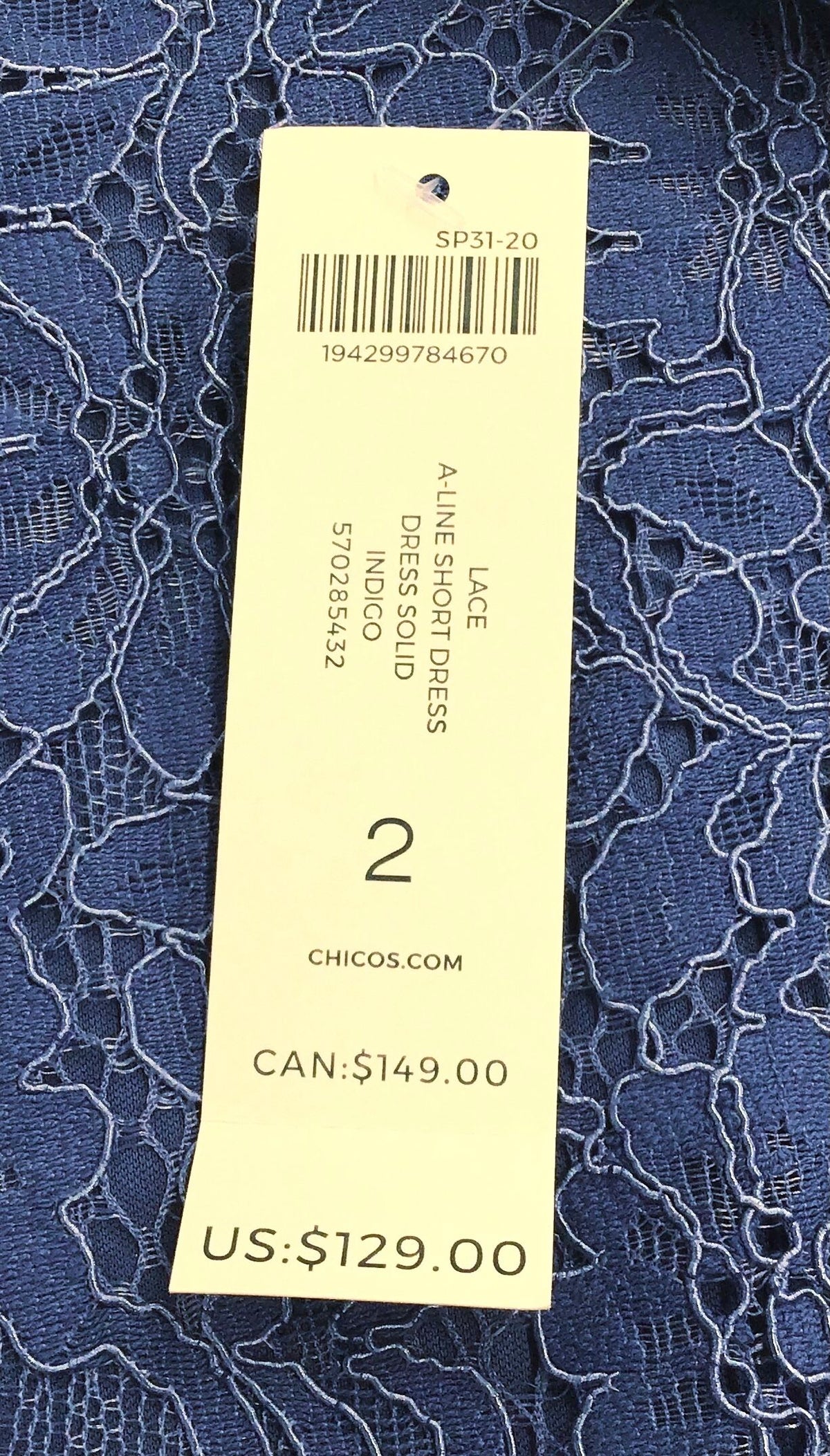 NWT Chico's Women's Indigo A-Line Dress - Size 2
