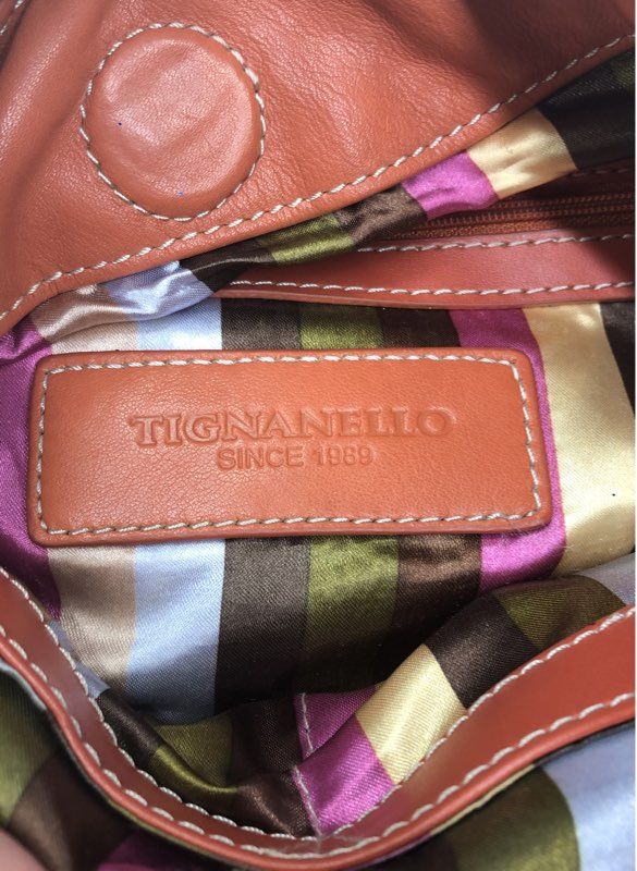 Tignanello Orange Pebbled Leather Shoulder Bag Braided Detail Hobo Purse