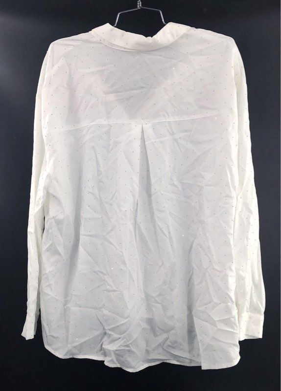 Picadilly Women's White Studded Lyocell Embellished Button Down Shirt NWT Sz L