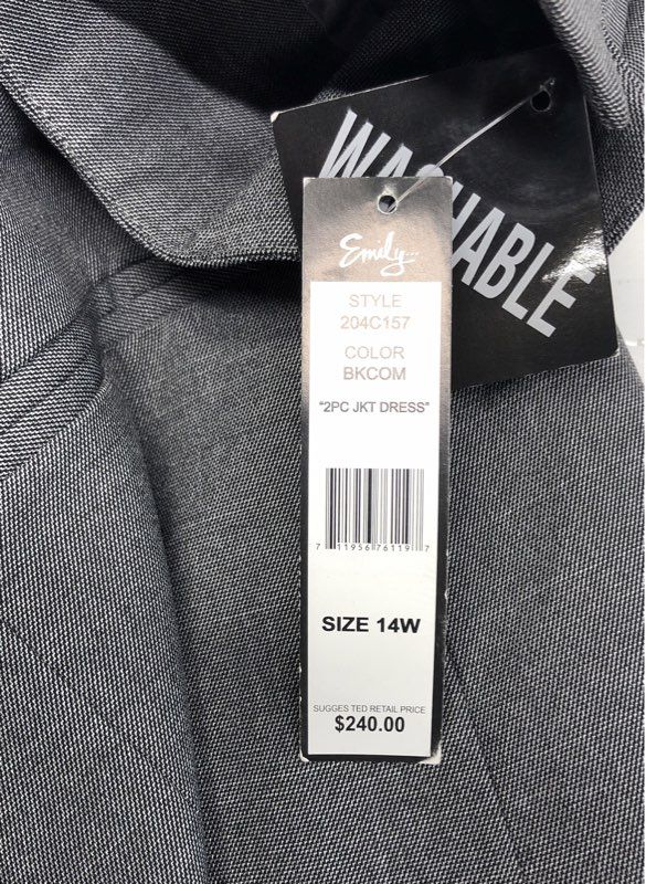 Emily Women's Gray 2pc Jacket Dress Set Textured Plus Size 14W NWT