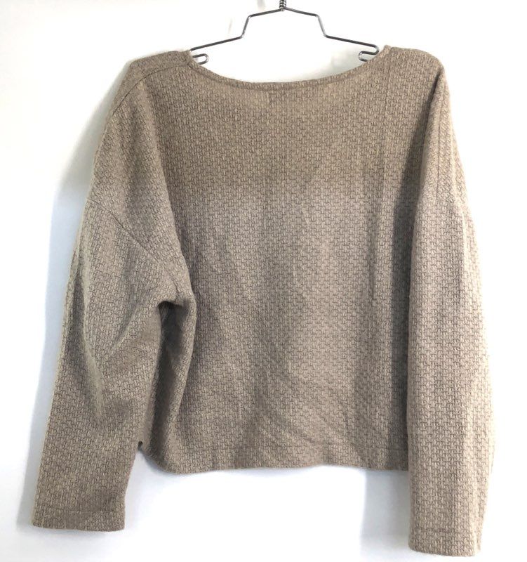 Kiki Bisous Women's Tan Textured Knit Pullover Sweater Boxy Fit Long Sleeve