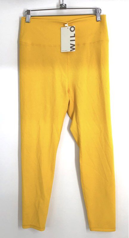 WILO The Label Women's Butter Yellow Ribbed High Waisted Leggings Sz L NWT
