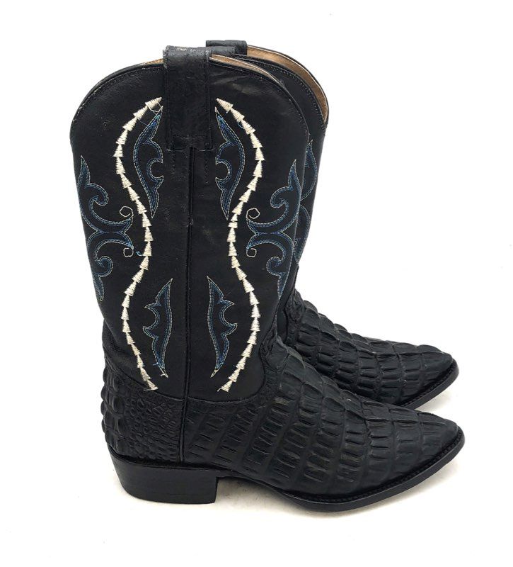 Gran Lider Black Exotic Caiman Print Western Cowboy Boots Size 7 US 25 MEX