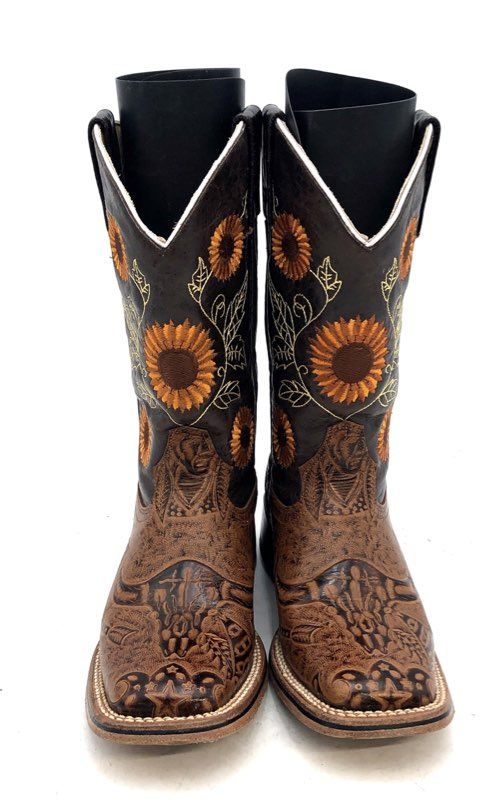 Fratello Sunflower Hand Tooled Leather Western Cowgirl Boots Size 5.5