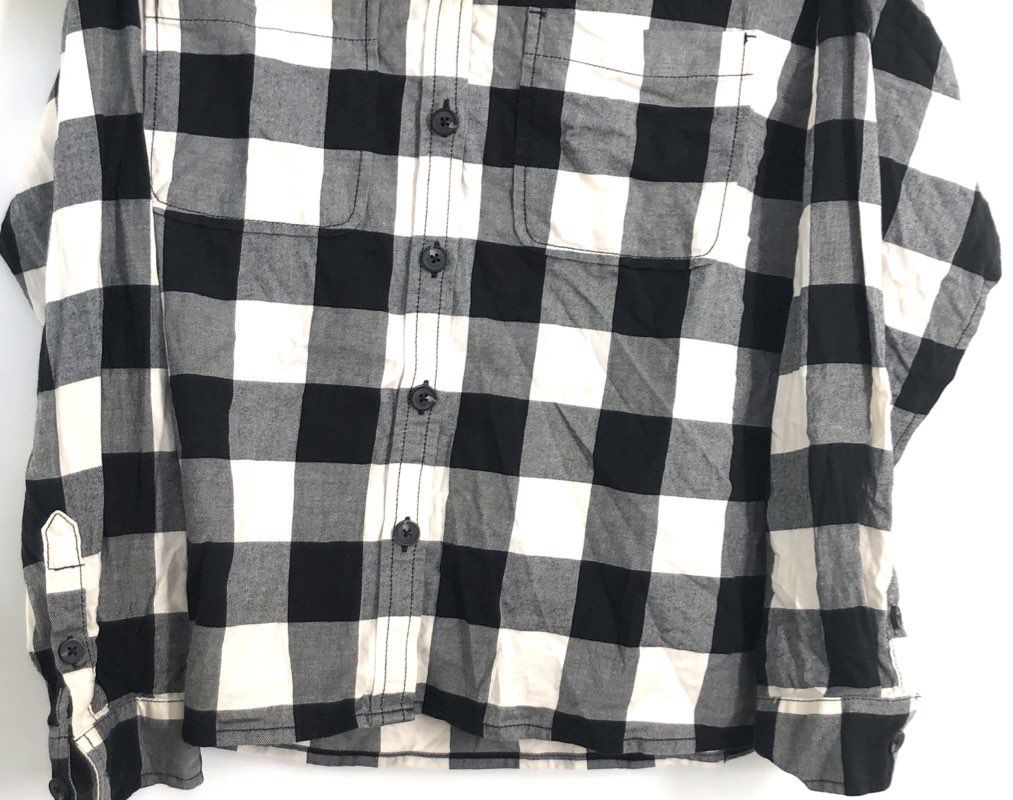 Madewell Women's Black White Buffalo Plaid Button Down Shirt Pockets Size S