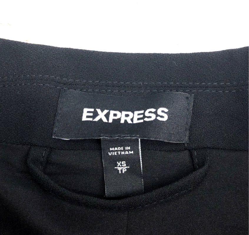 Express Women's Black Open Front Blazer Notched Lapel Polyester Jacket Sz XS