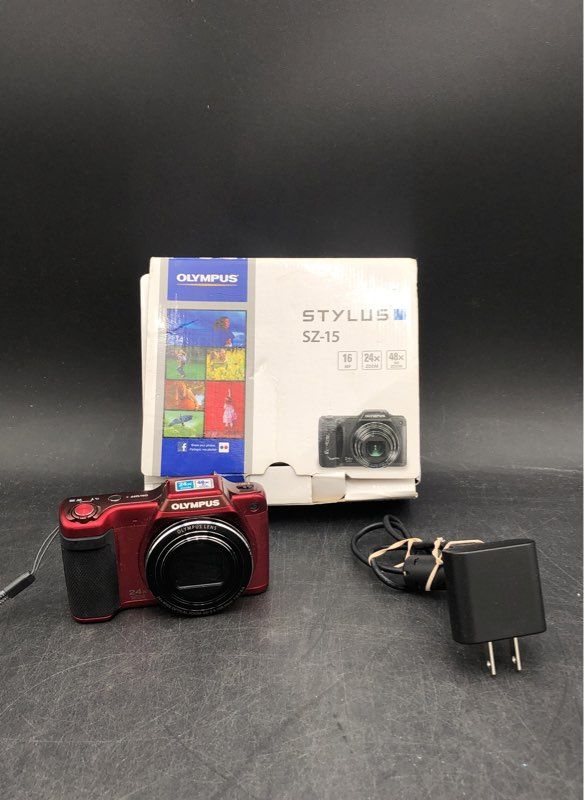 Olympus Red Stylus SZ-15 Digital Compact Camera With Charger