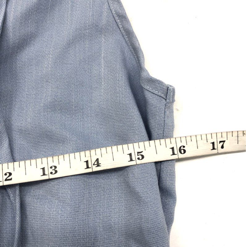Women's Light Blue Sleeveless Ruffle V-Neck Tie Front Tiered Mini Dress Sz S