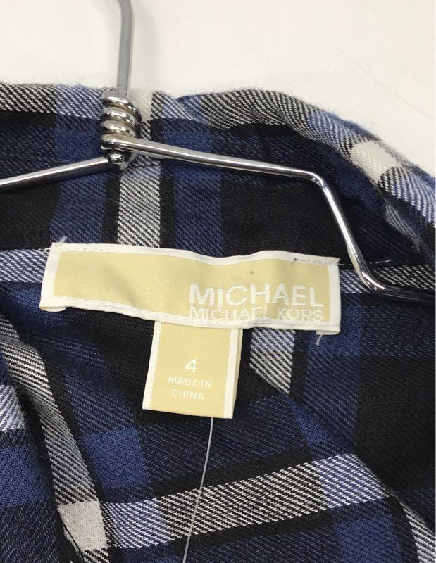 Michael Kors Women's NWT Plaid Tie-Waist Shirtdress Black Blue Sz 4