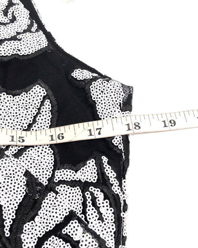 White House Black Market Women's Black Ecru Sequin Sheath Dress NWT Sz 8