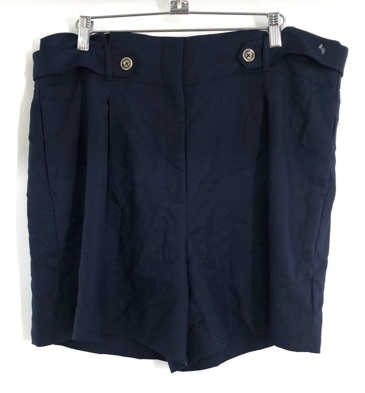 White House Black Market Women's Officer Blue Paperbag Tab Twill Shorts Sz 14