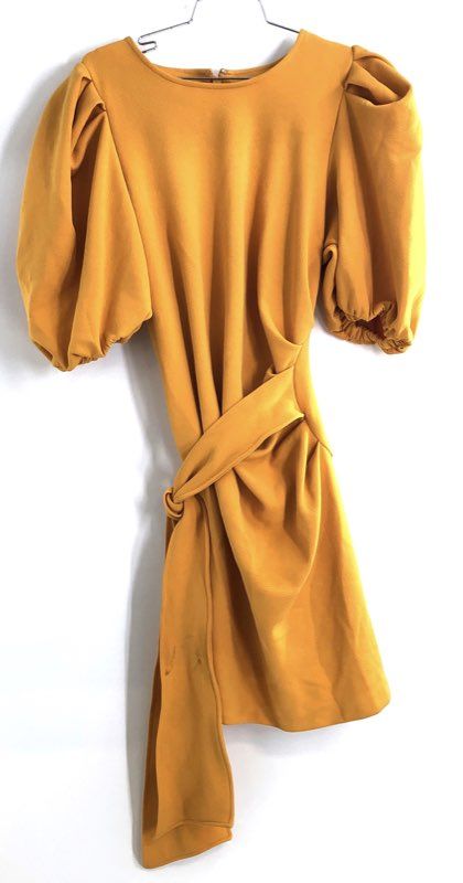 New York & Company Women's Mustard Yellow Puff Sleeve Tie Waist Dress NWT Sz XL