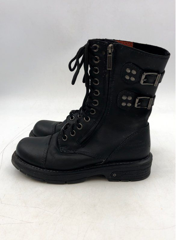 Harley-Davidson Women&#39;s 85075 Black Leather Round Toe Biker Boots - Size 8.5