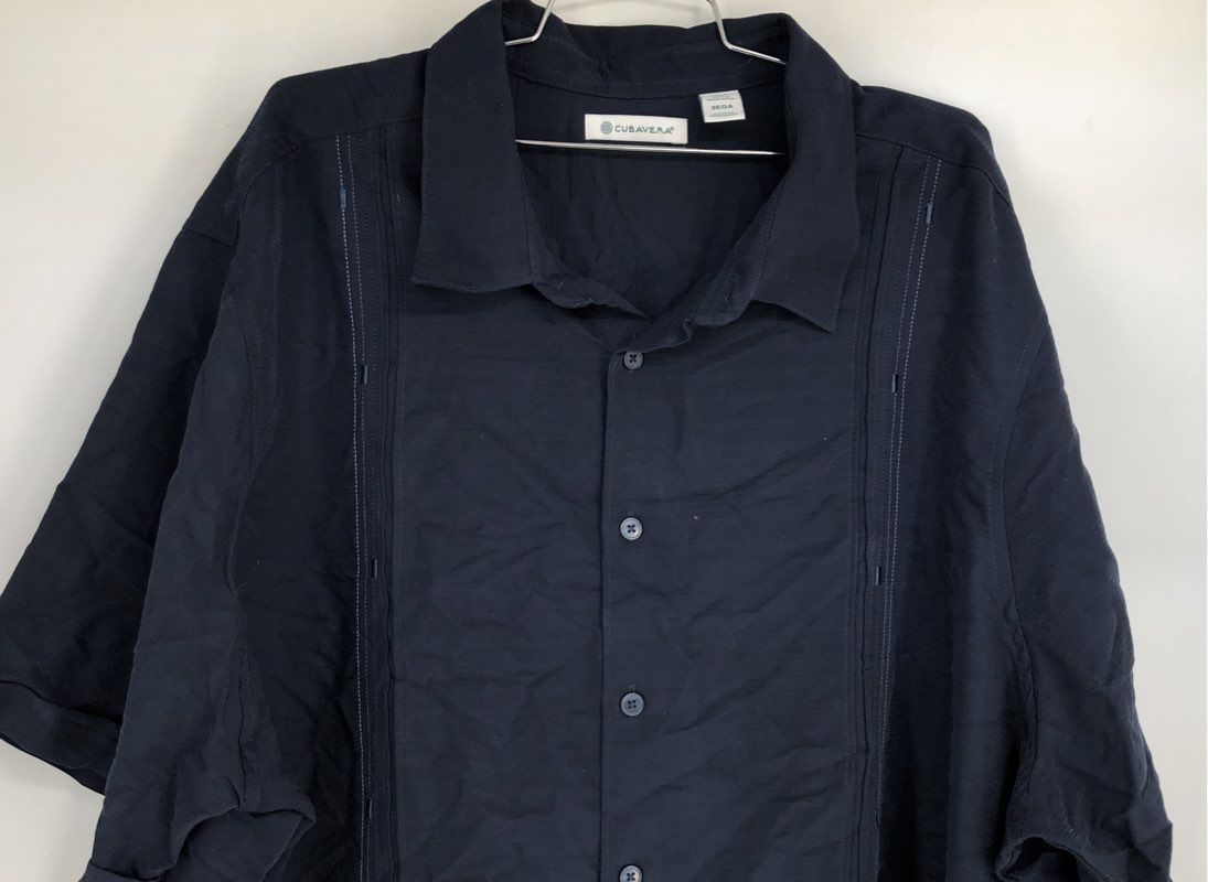 NWT Cubavera Men's Navy Blue Button-Up Shirt - Size 3XLT