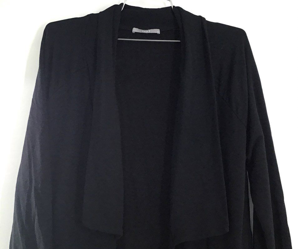 Tart Women's Black Draped Open Front Modal Cotton Blend Cardigan Sz S