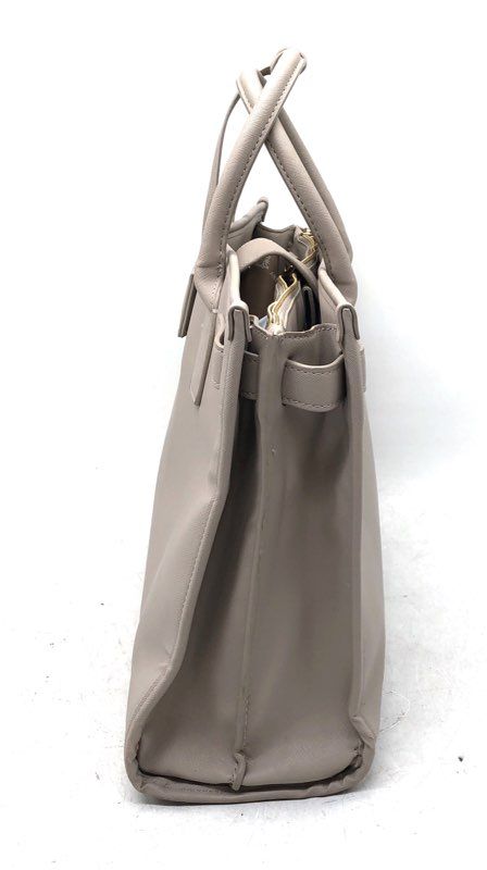 Anne Klein Beige Faux Leather Satchel Tote Bag Crossbody Strap Gold Hardware