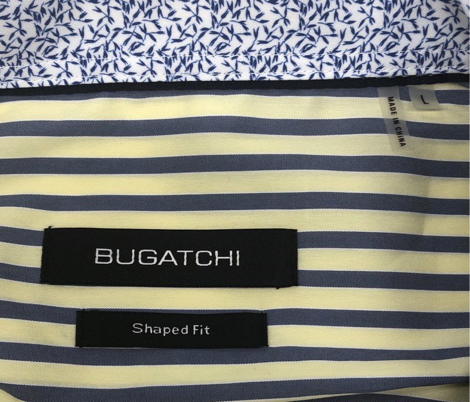 Bugatchi Men's Long Sleeve Button Down Shirt Lemon Striped Shaped Fit NWT Sz L