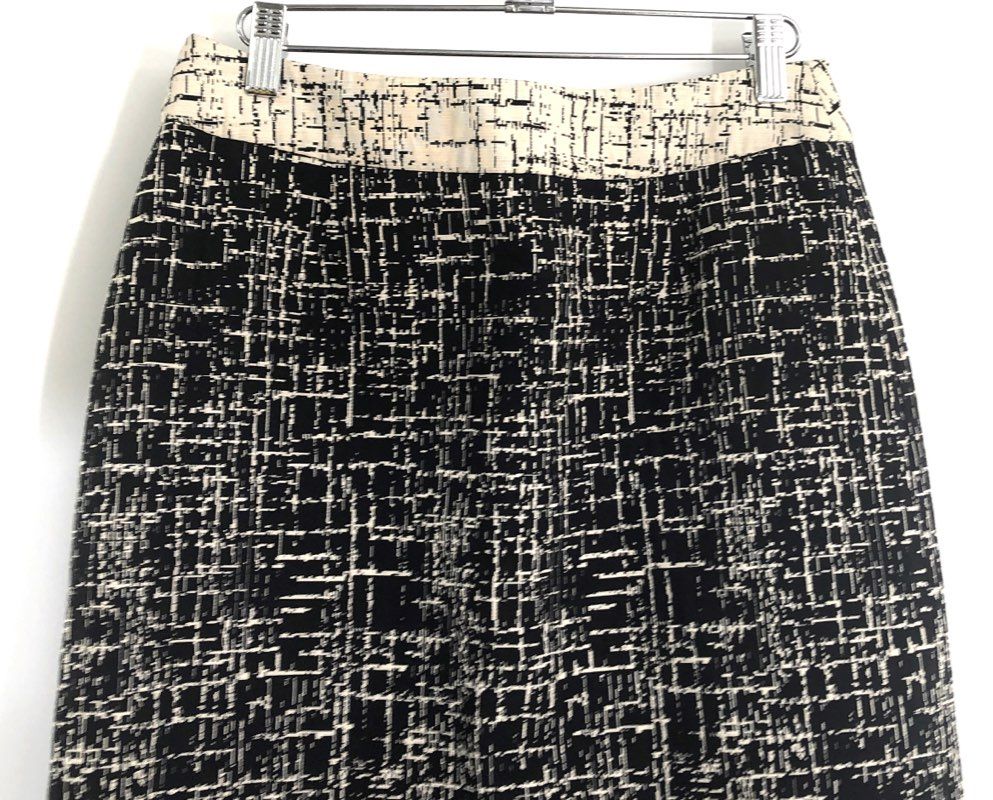 Kasper Women's Black White Abstract Print Cotton Blend Pencil Skirt Petite 6P