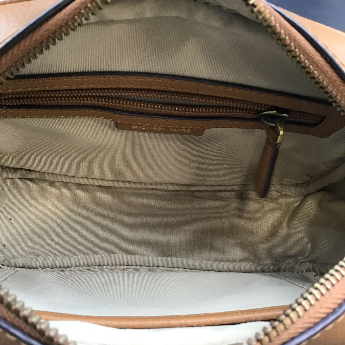 Michael Kors Brown Leather 'Ginny Woven' Crossbody Bag (+COA)