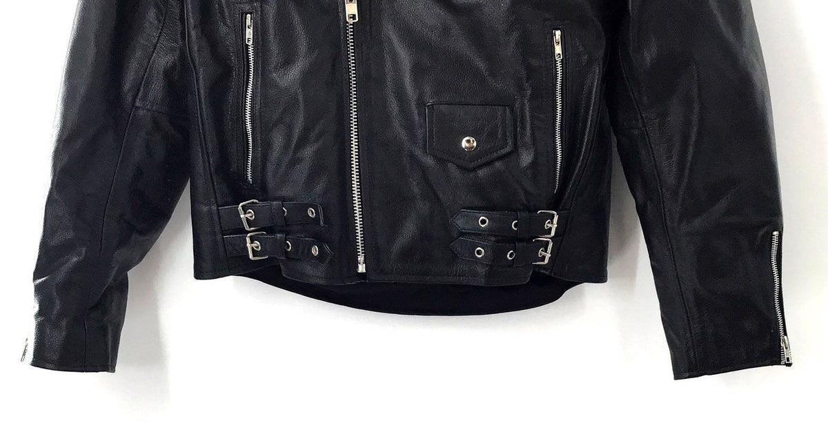 HWK Men's Leather Motorcycle Biker Jacket Black Asymmetrical Zip Size L