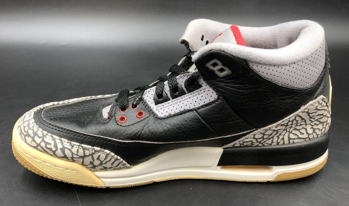 Nike Air Jordan 3 Retro OG BG 'Black Cement Grey' & Red Sneakers - Sz 7Y (+COA)