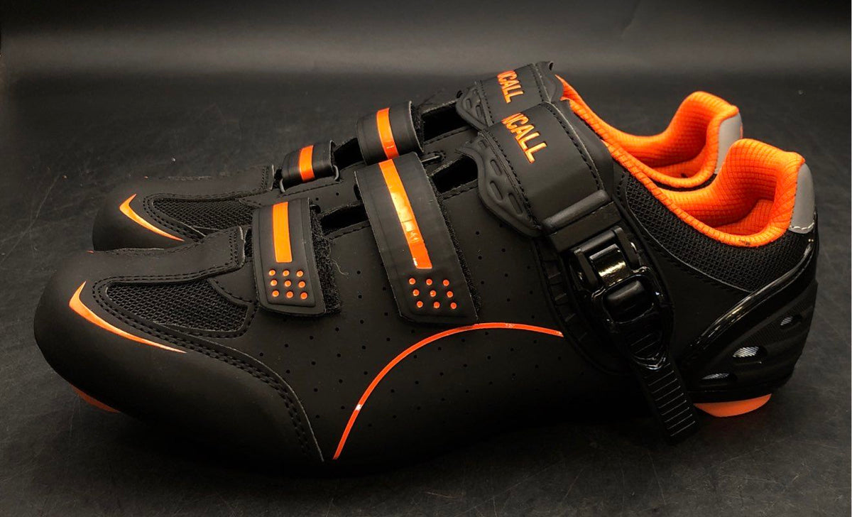 New Aicall ACC0040 Road Cycling Bike Shoes Black Orange Mens Size 9.5 DS