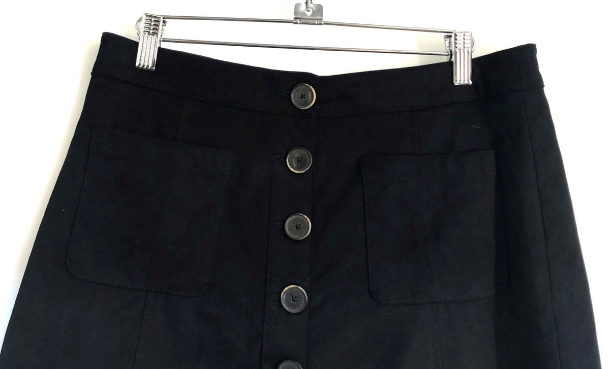 Zara Women's Black Button Front Faux Suede Mini Skirt Patch Pockets Sz L