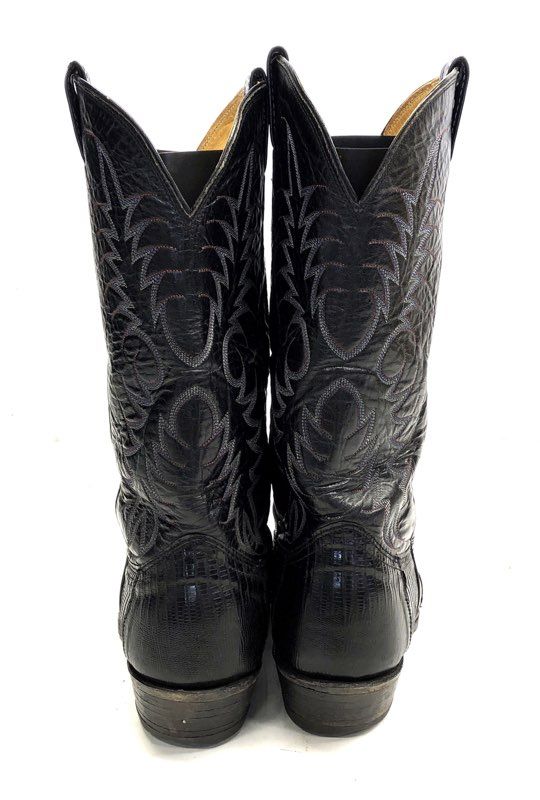 Vintage Nocona Black Teju Lizard Leather Cowboy Boots Men's Size 9.5 EE