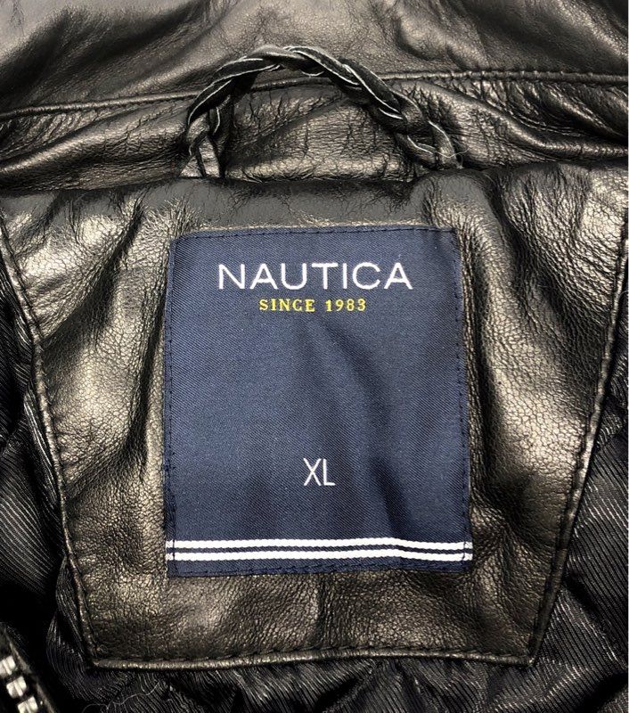 Nautica Men's Black Genuine Leather Full Zip Bomber Jacket Sz XL