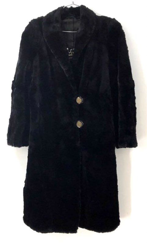 Vintage Regina Women's Black Seal-Dyed Coney Fur Long Coat Husch Bros. Sz L