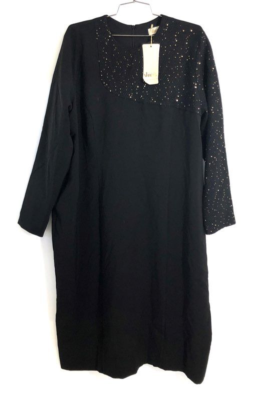 Shanis Women's Black Sequin Asymmetric Long Sleeve Shift Dress Sz 54 NWT