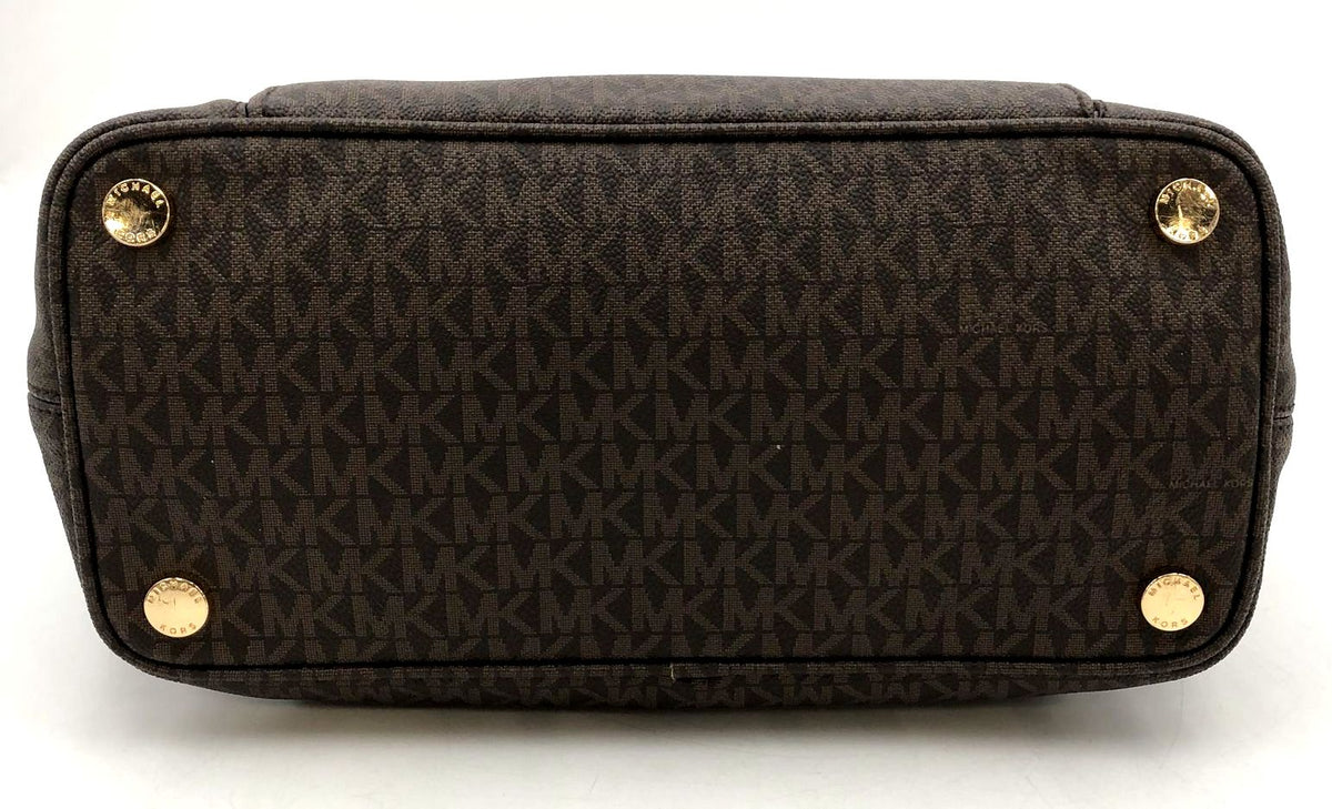 Michael Kors Jet Set Brown Signature Print Tote with Gold-Tone Accents (+COA)