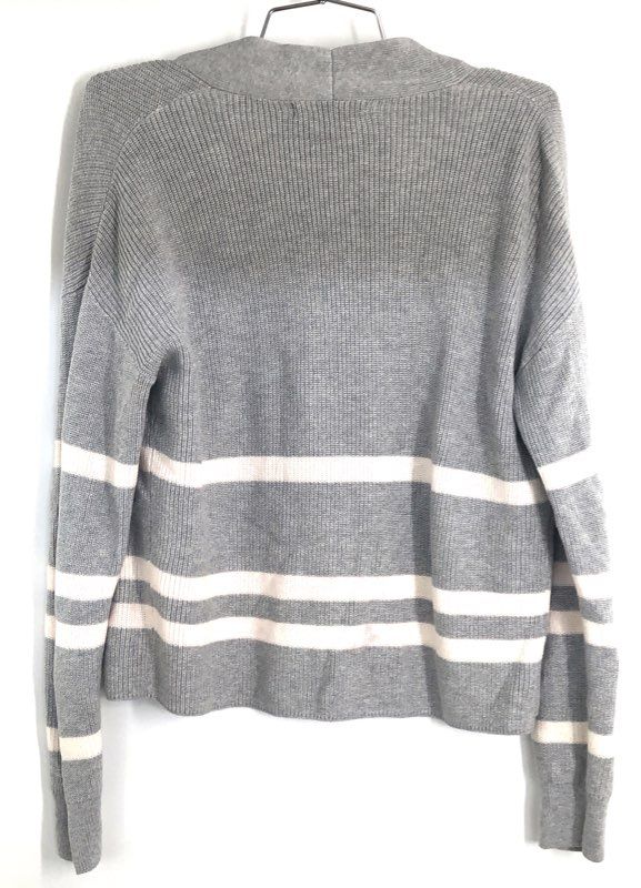 Banana Republic Women's Gray White Striped Ribbed Open Front Cardigan Sz M