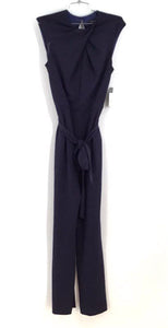 NWT Tahari Women's Midnight Navy Scuba Cross Neck One-Piece Jumpsuit - Size 8